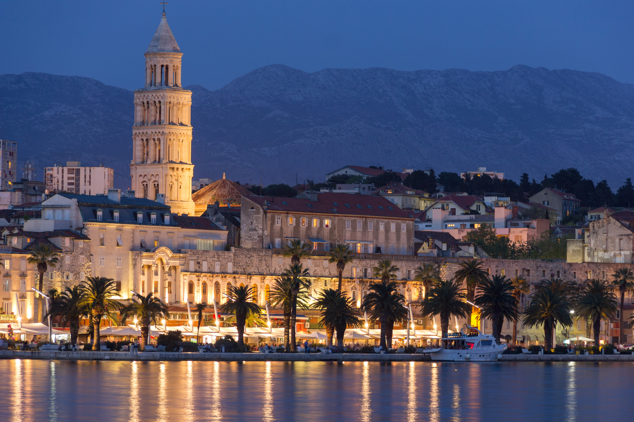 Split waterfront in the evening with the Palace of Diocletian